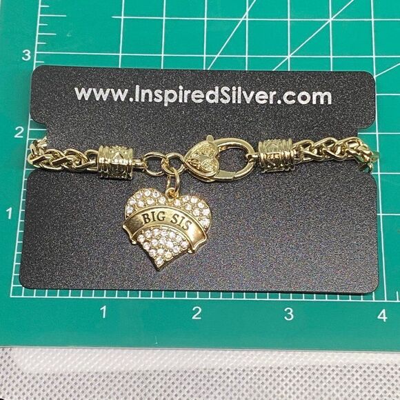 Inspired Silver BIG SIS Heart Charm Bracelet Gold Tone Pave Crystal Gift - Picture 5 of 8